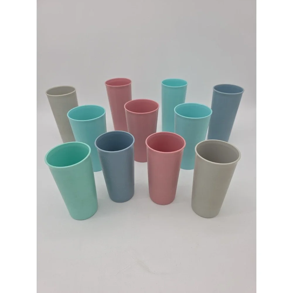 Vintage Tupperware Cups Set Of 11 Country Pastel 3 Sizes Stackable